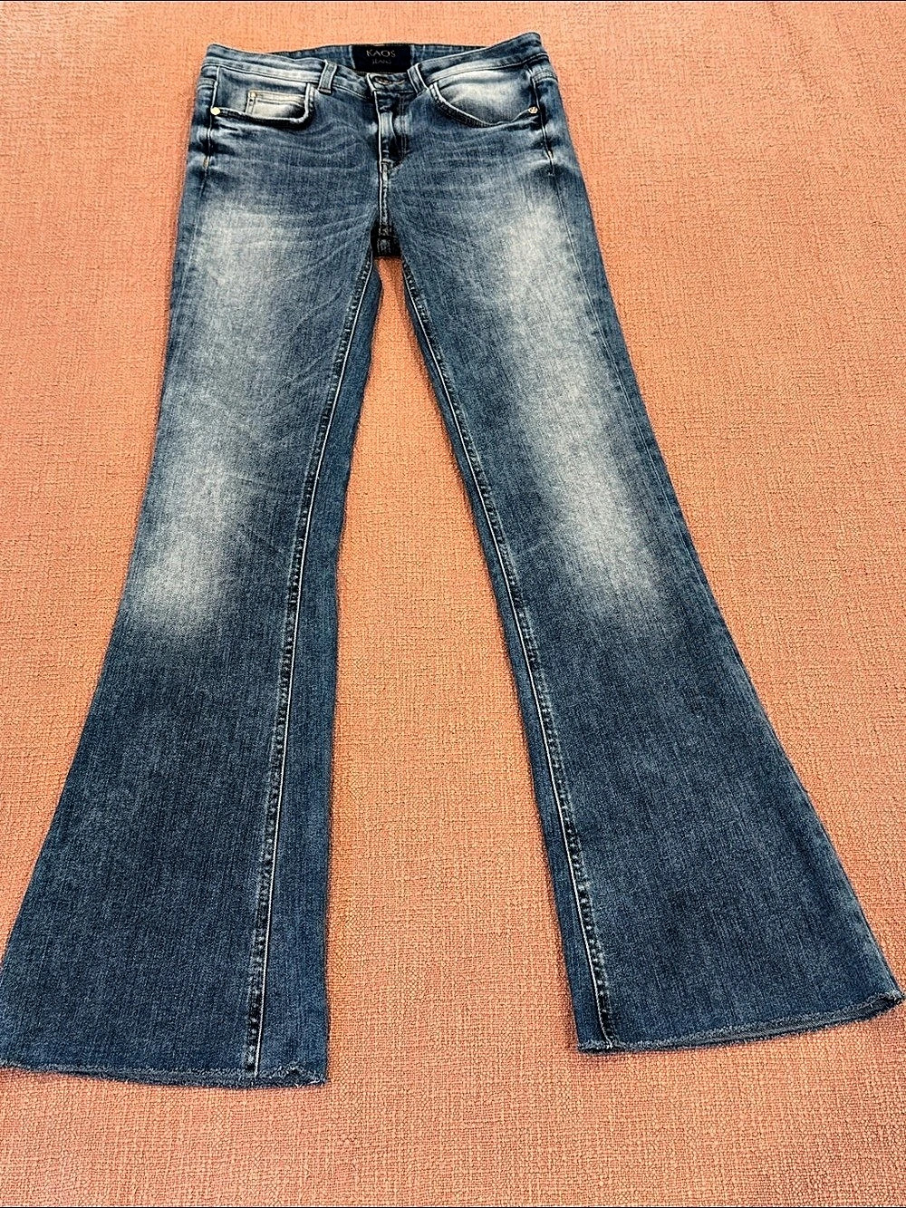 KAOS Italian Flare High Waist Jeans in Blue W28L30.5
